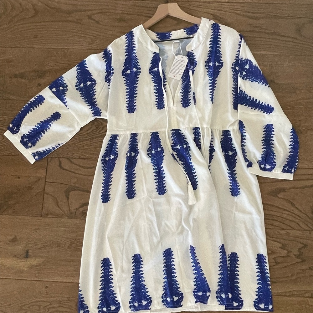 Blue and white dress